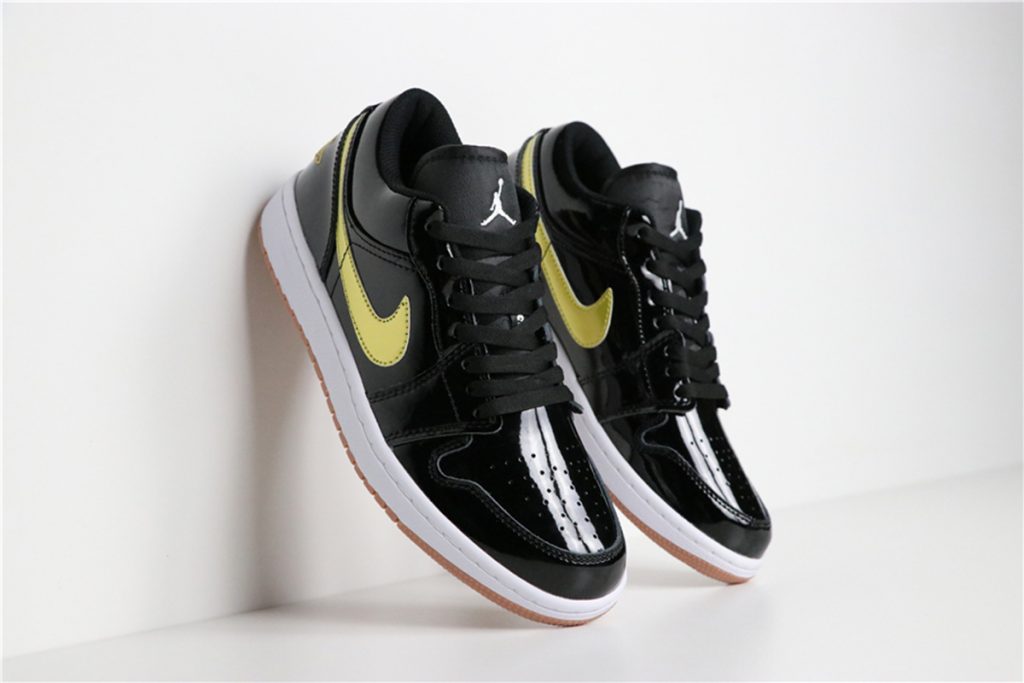 Air Jordan 1 Low “Patent Leather” Black/Metallic GoldWhite For Sale