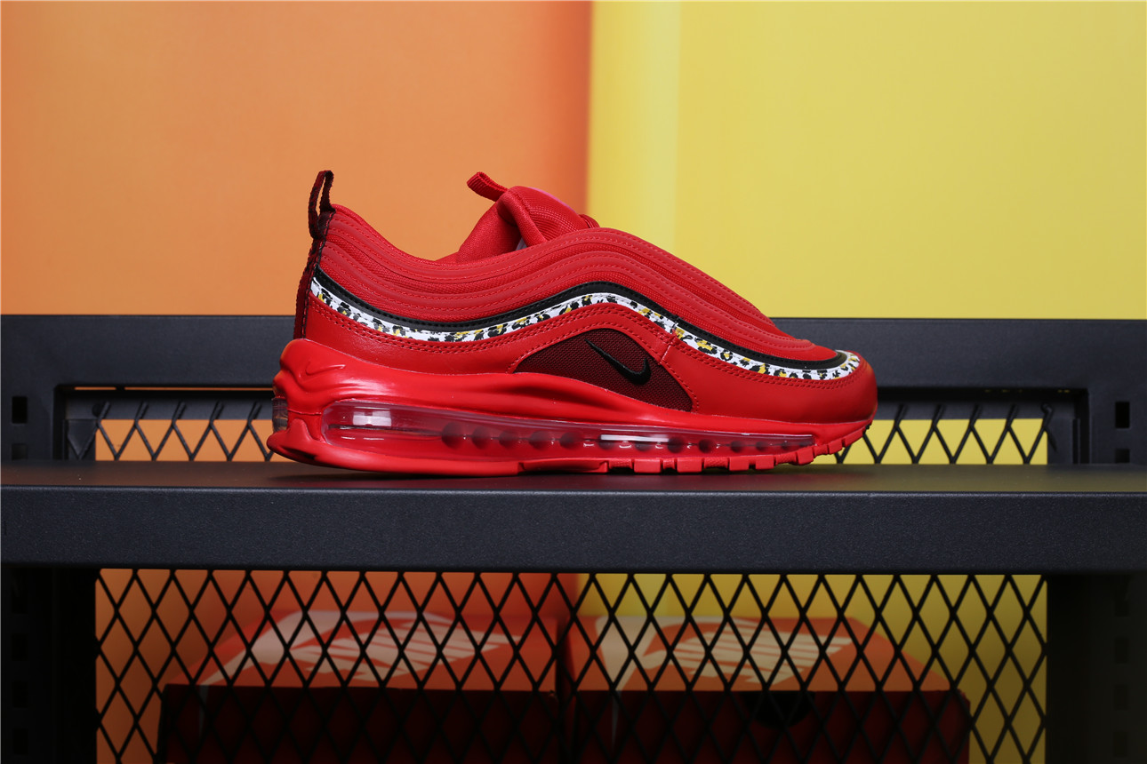 all red air max 97 with leopard print