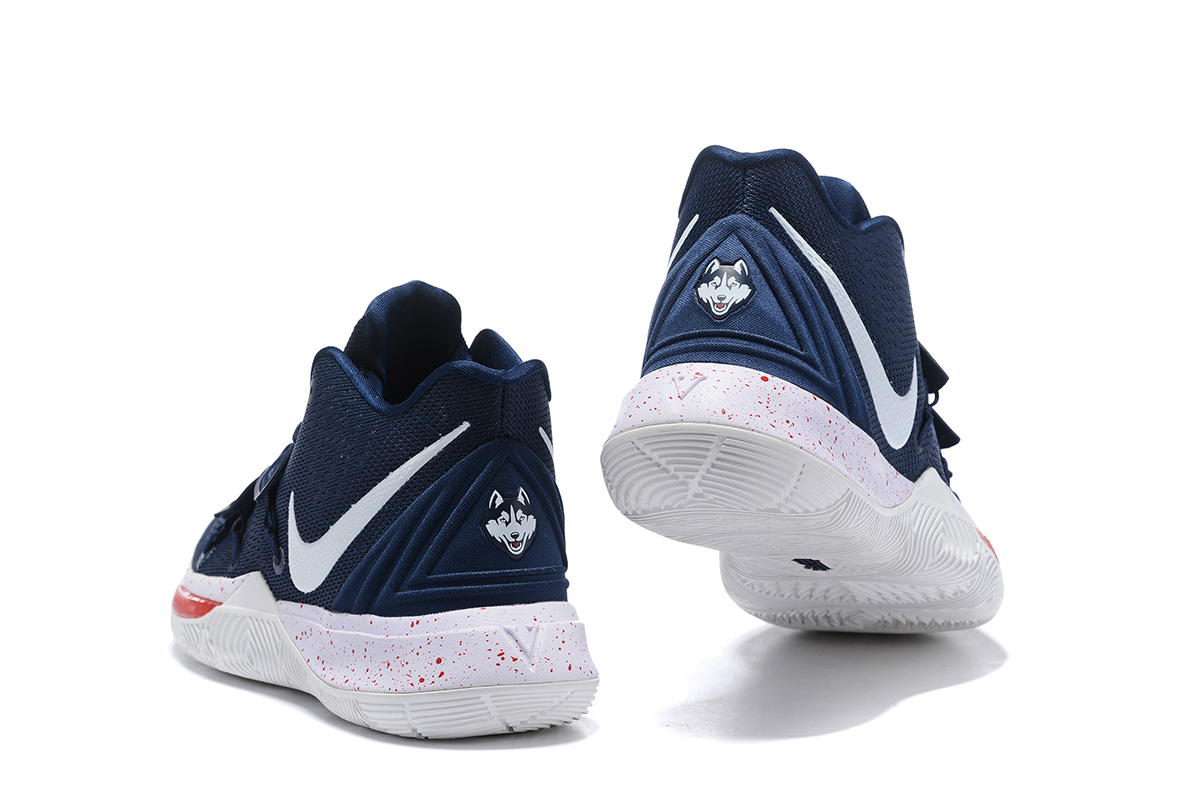 navy blue and red basketball shoes