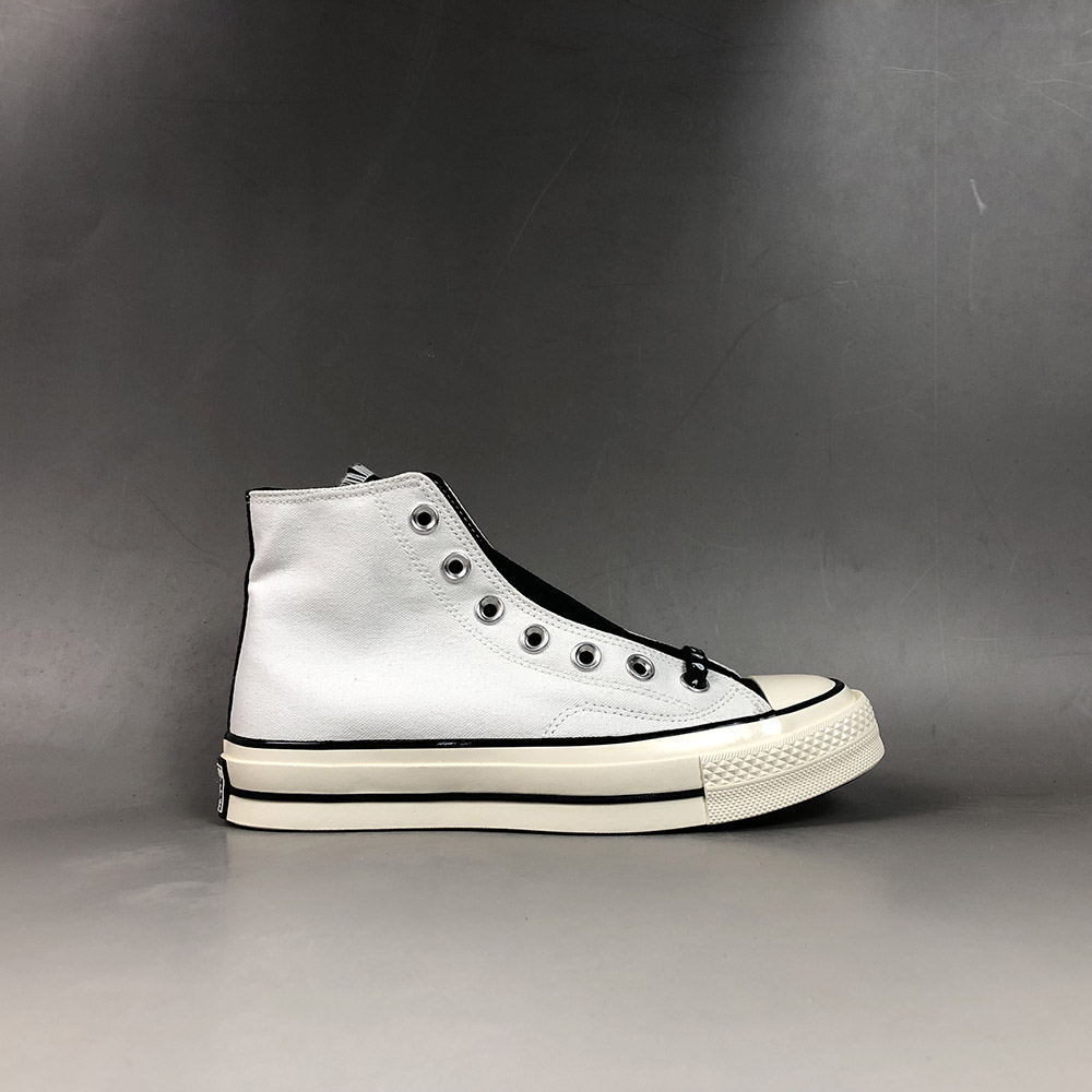 white high top converse with black line