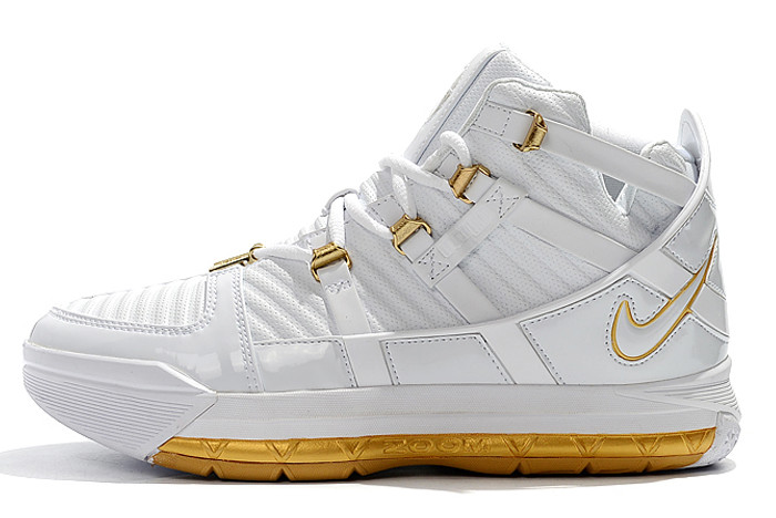 lebron james white and gold shoes