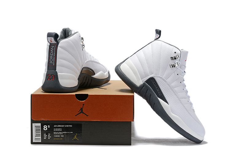jordan 12 grey and white and red