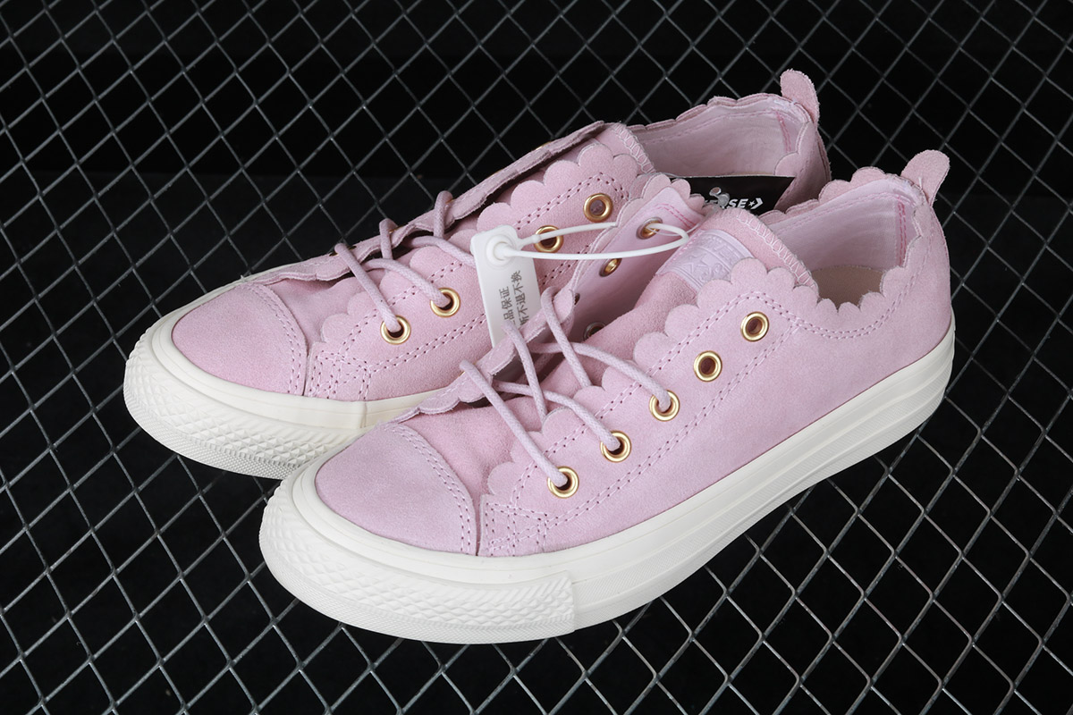 converse pale pink all star frilly thrills ox trainers