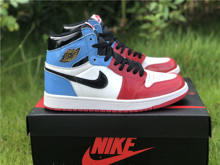 blue red and white jordan 1s