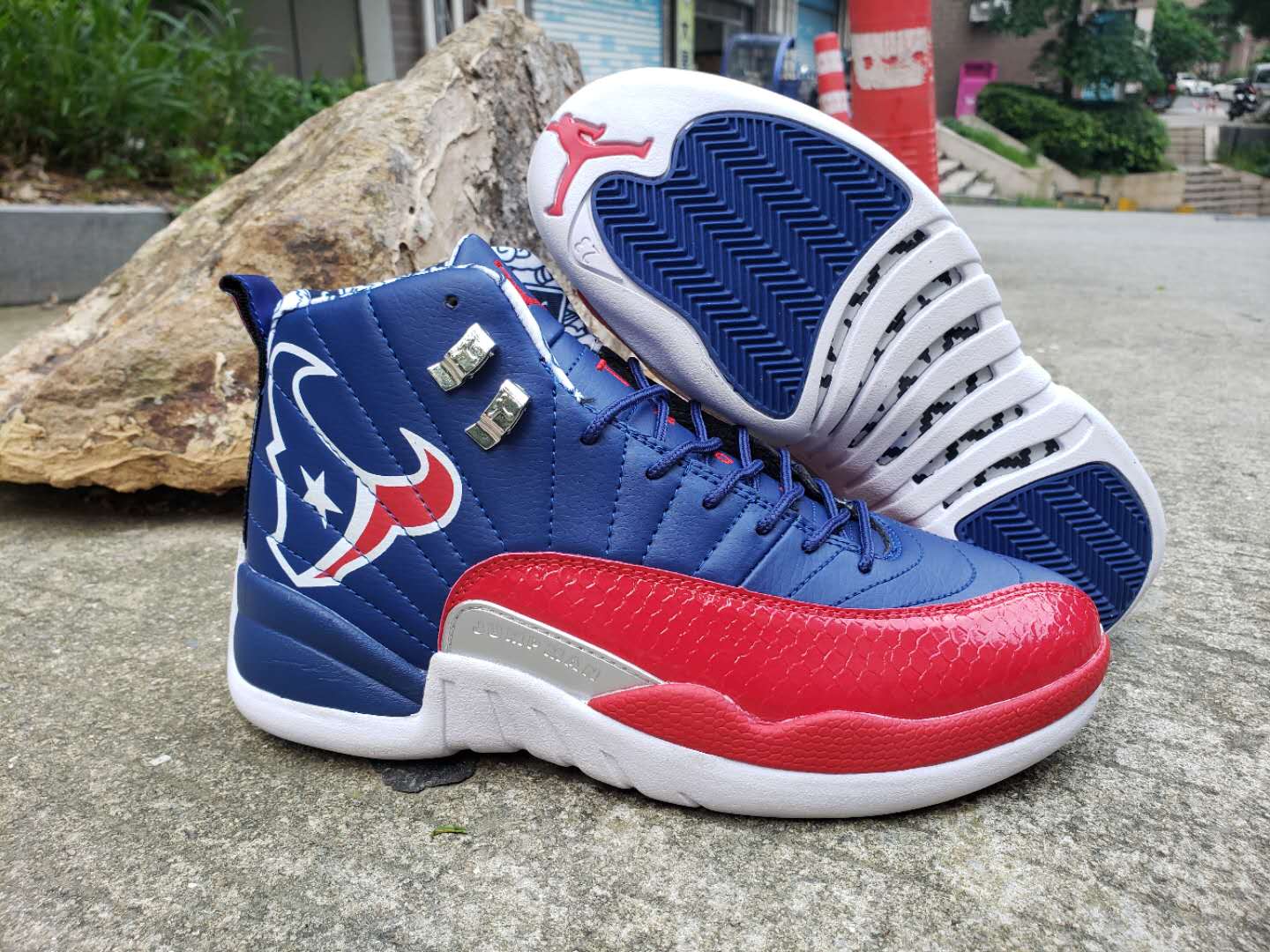 navy blue and red jordan 12s