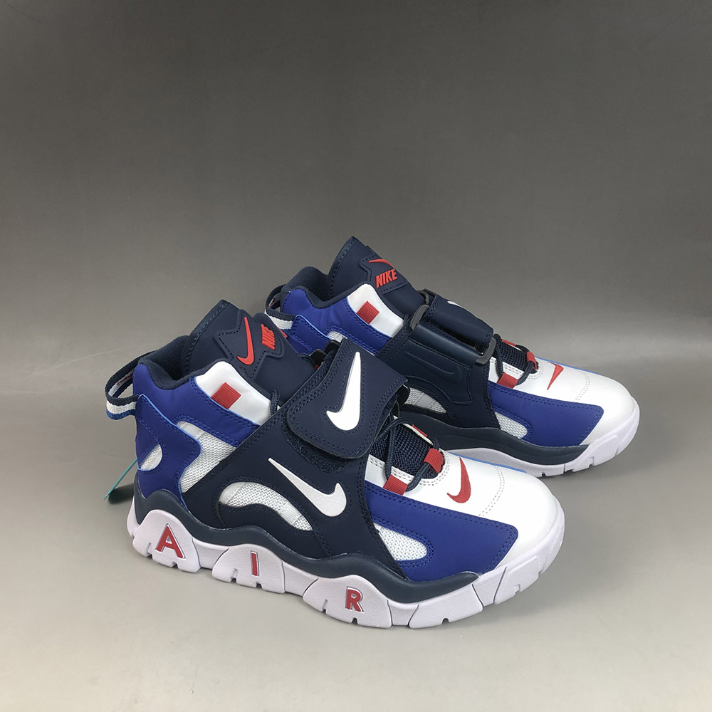 nike barrage sneakers in blue and white