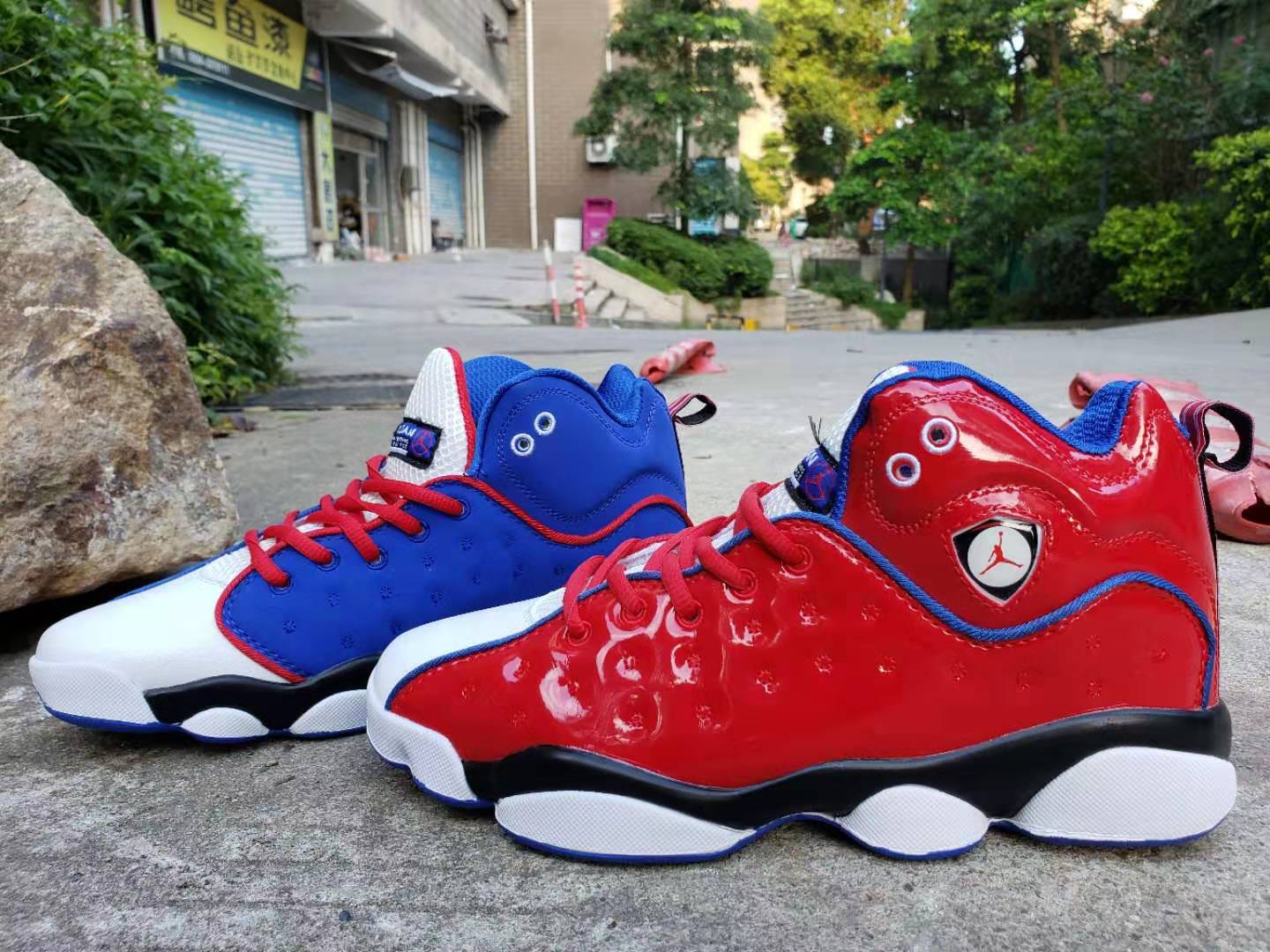 red and blue jordan shoes