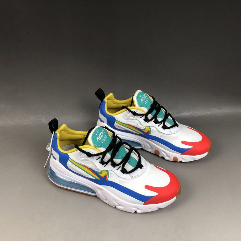 Nike Air Max 270 React ‘Brand Heritage’ White Blue Red Yellow For Sale ...