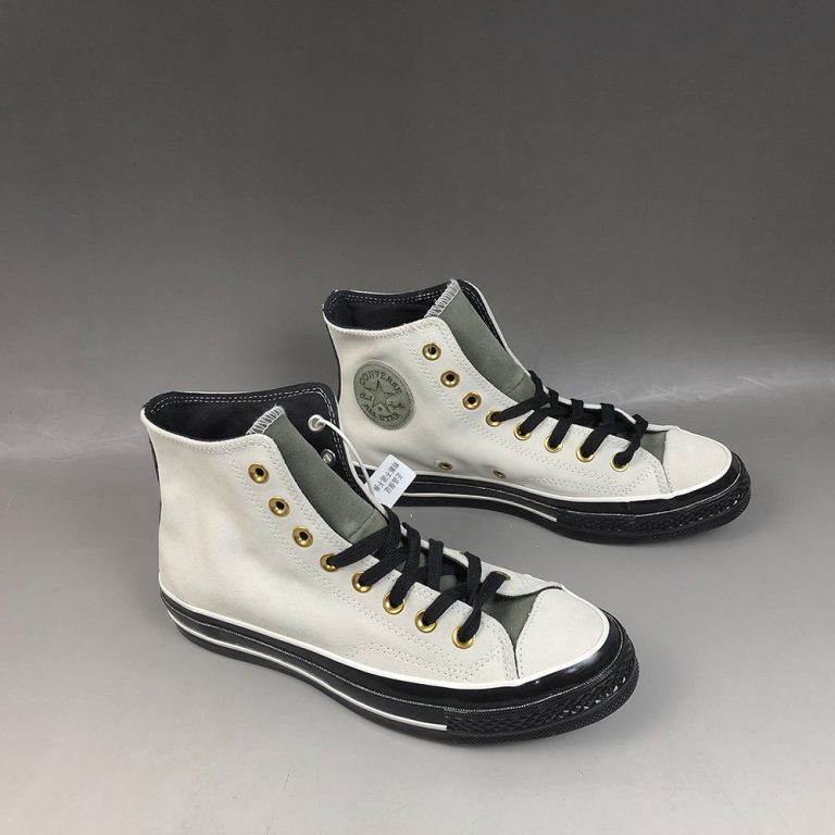 black and grey high top converse