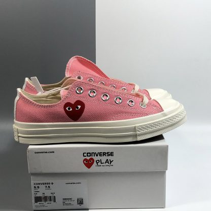 x PLAY Comme des Garçons Chuck 70 Low Strawberry Pink/Egret/High Risk Red The Sole Line