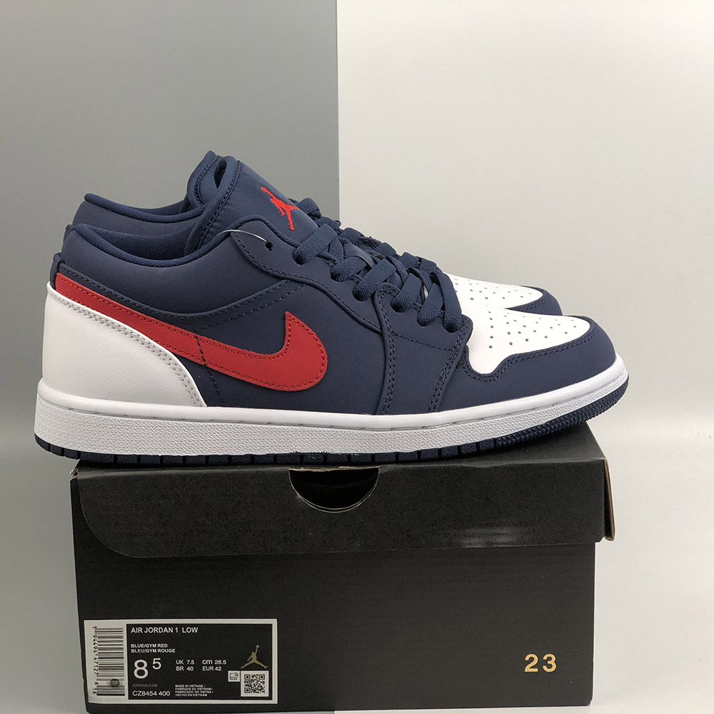 red navy blue and white jordans