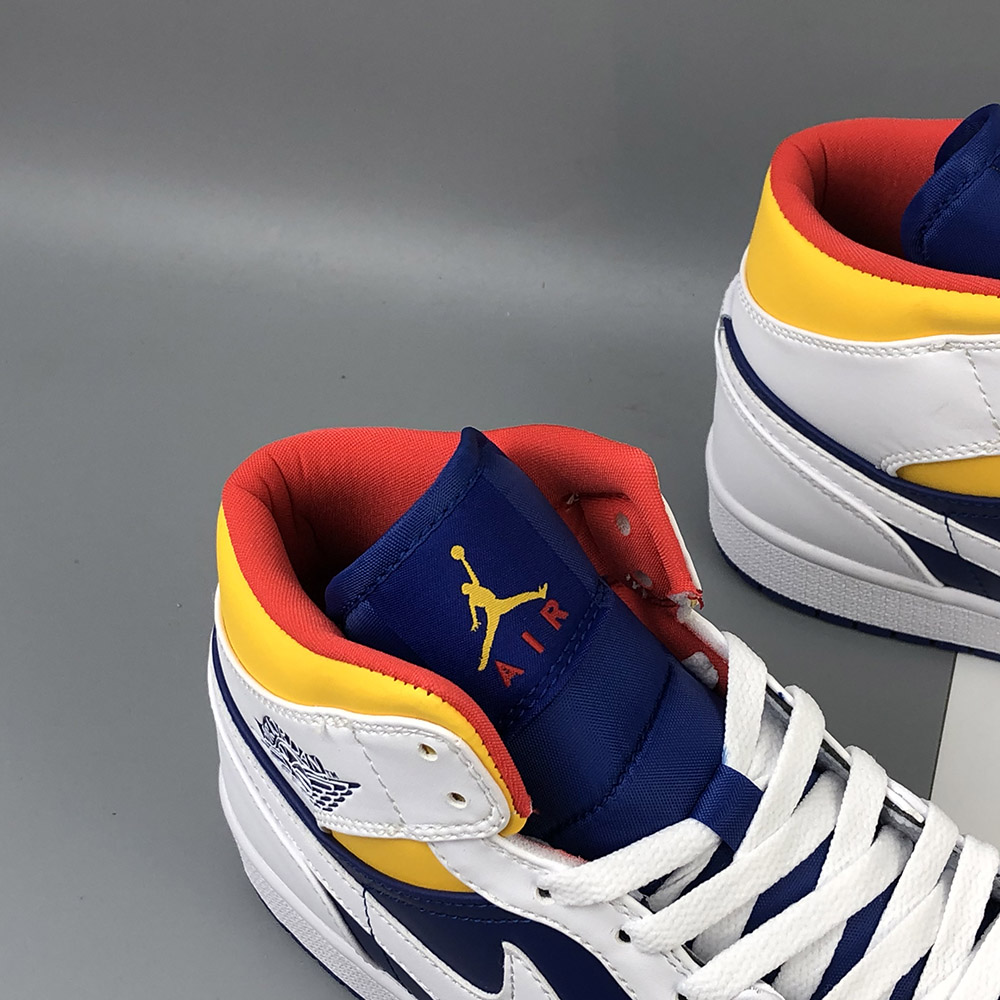 red yellow and blue jordans