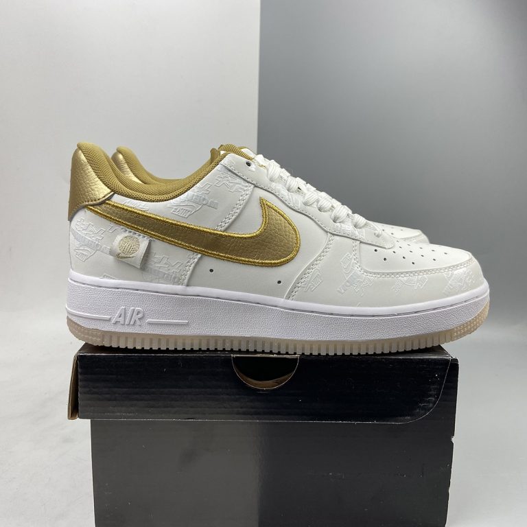 Nike Air Force 1 07 LV8 Worldwide White Metallic Gold For Sale – The ...