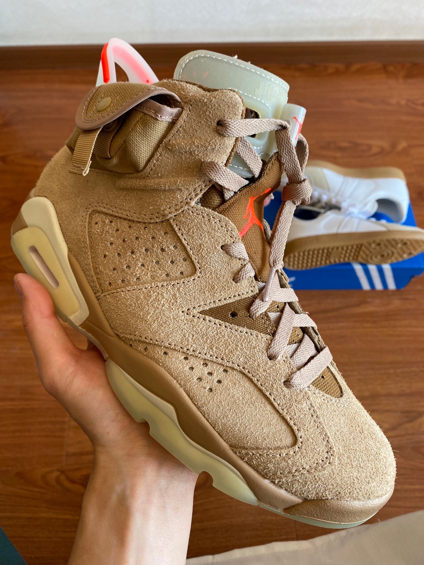 Travis Scott x Air Jordan 6 British Khaki/Sail-Bright Crimson For Sale ...