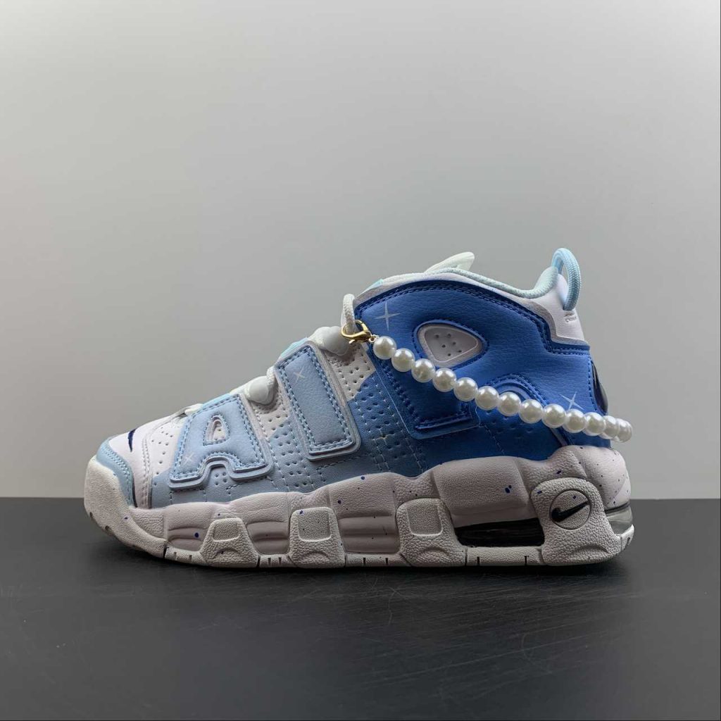 Custom Nike Air More Uptempo White Blue For Sale – The Sole Line