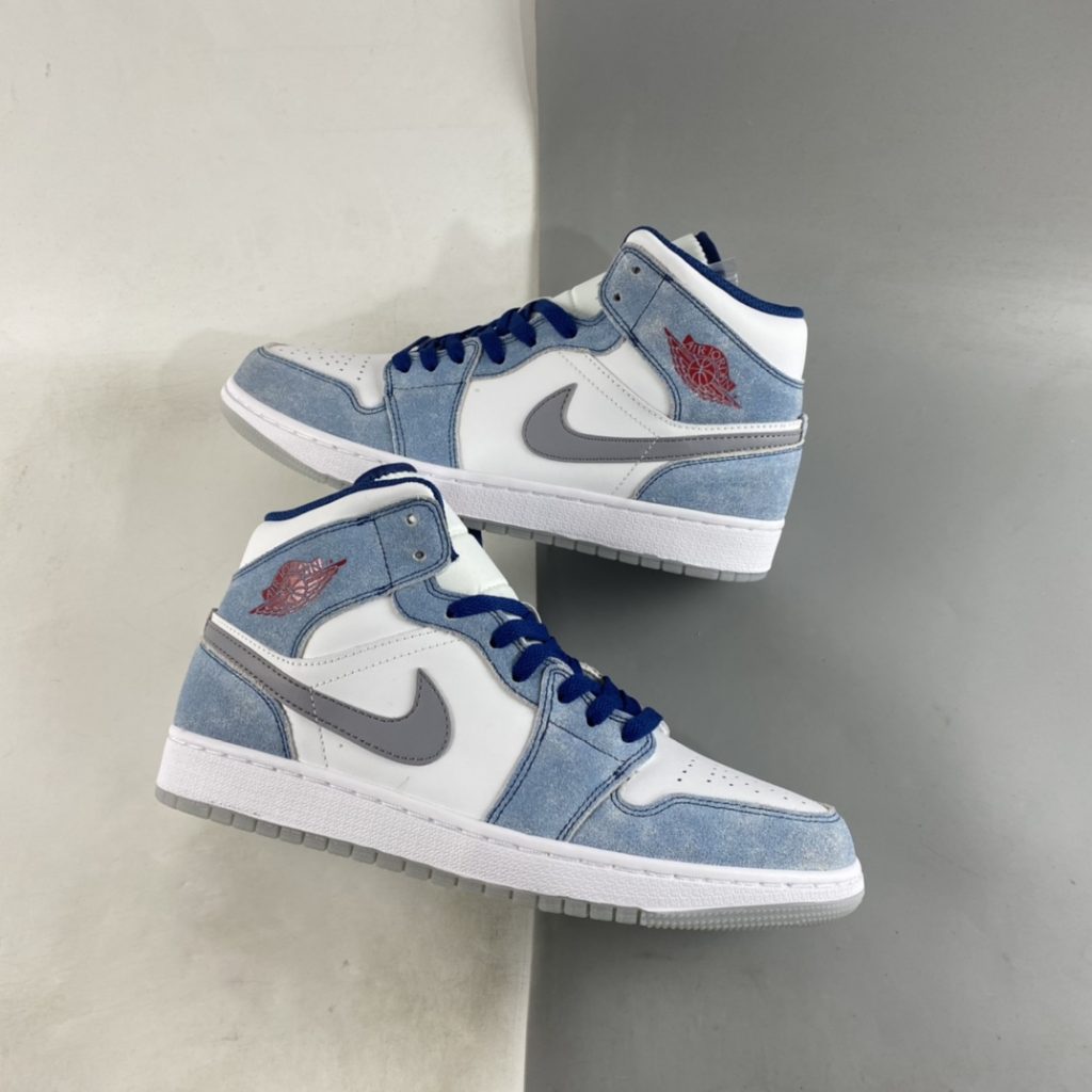 Air Jordan 1 Mid French Blue/Fire Red-White-Light Steel Grey For Sale ...