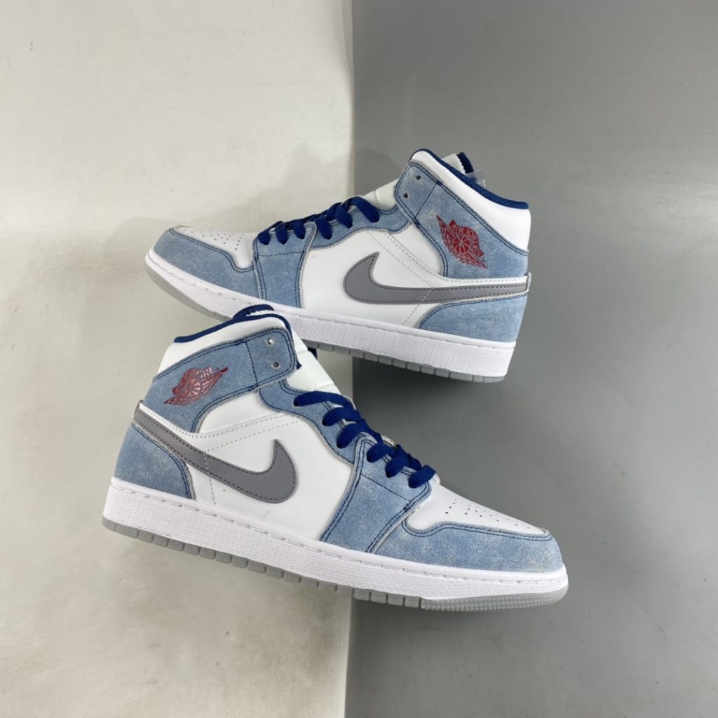 Air Jordan 1 Mid French Blue/Fire Red-White-Light Steel Grey For Sale