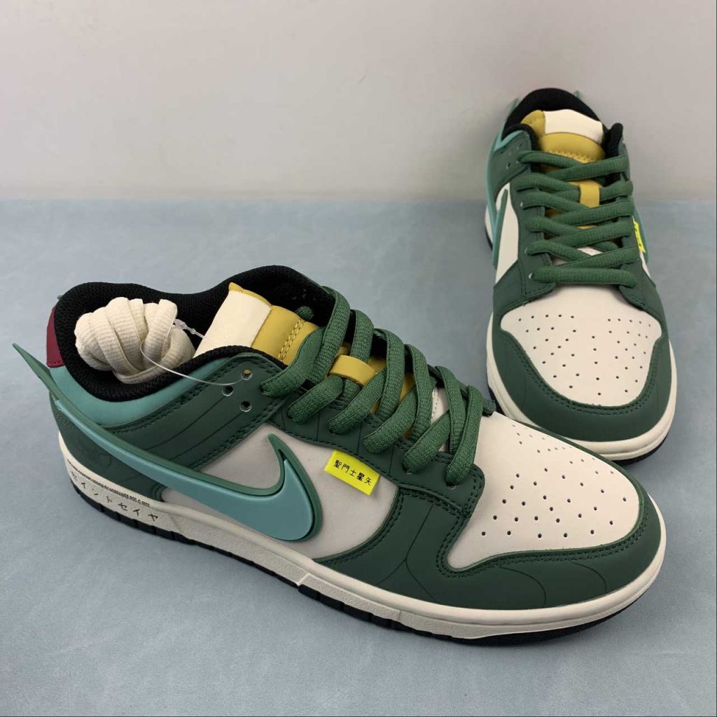 Saint Seiya x Nike Dunk Low Custom White Green For Sale – The Sole Line